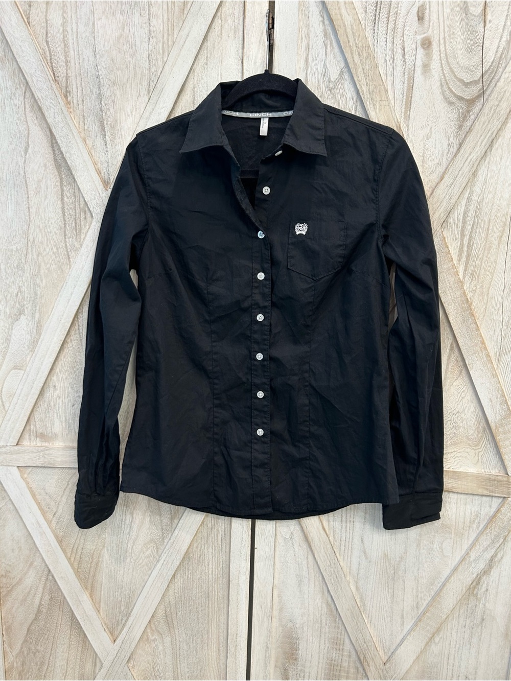 Cinch Women's Black Long Sleeve Button-Down Shirt with White Buttons